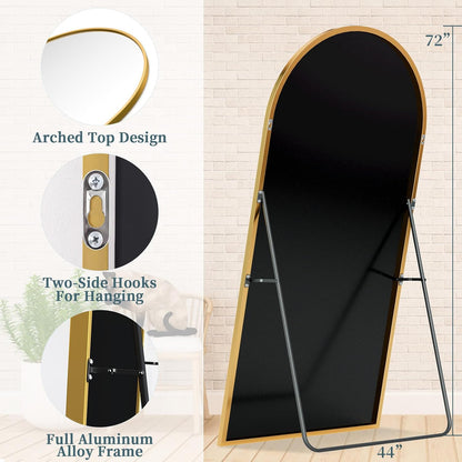 Full Length Mirror with Stand, 71"x28" Arched Full Body Large Stand Up Aluminum Frame Floor Standing Mirror, Freestanding Hanging Leaning Mounted for Bedroom Living Room Entryway Gold