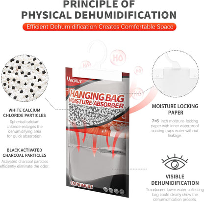 Vacplus Moisture Absorbers, Hanging Closet Dehumidifier Bags, Humidity Packs, Desiccant, Closet Dehumidifiers with Fragrance Free, 10 Pack, 9.8 OZ