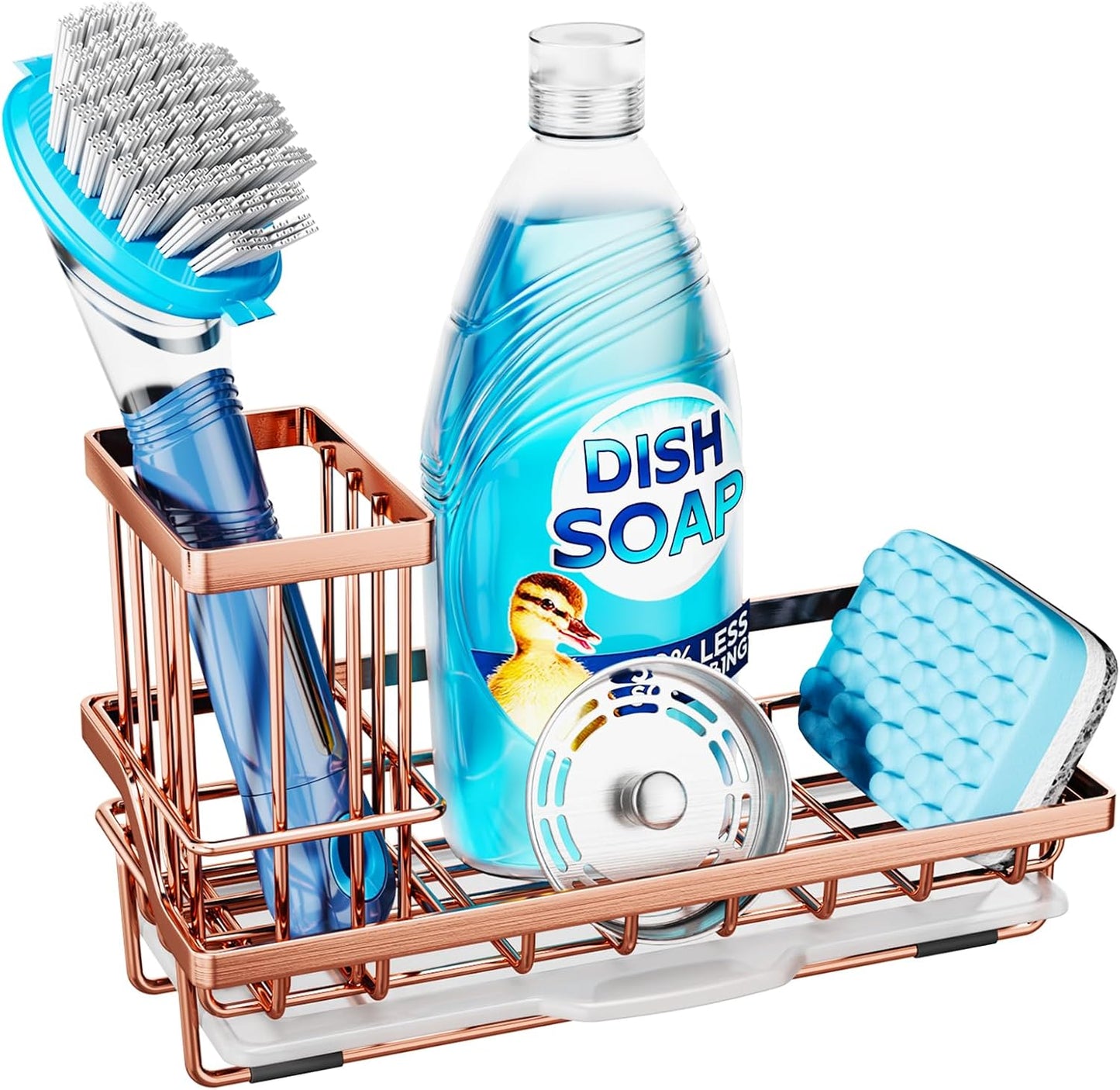Consumest Sponge Holder for Kitchen Sink - Kitchen Sink Caddy Organizer with Removable Drip Tray for Countertop Dish Soap Dispenser Brush Storage Accessories 304 Stainless Steel - Black