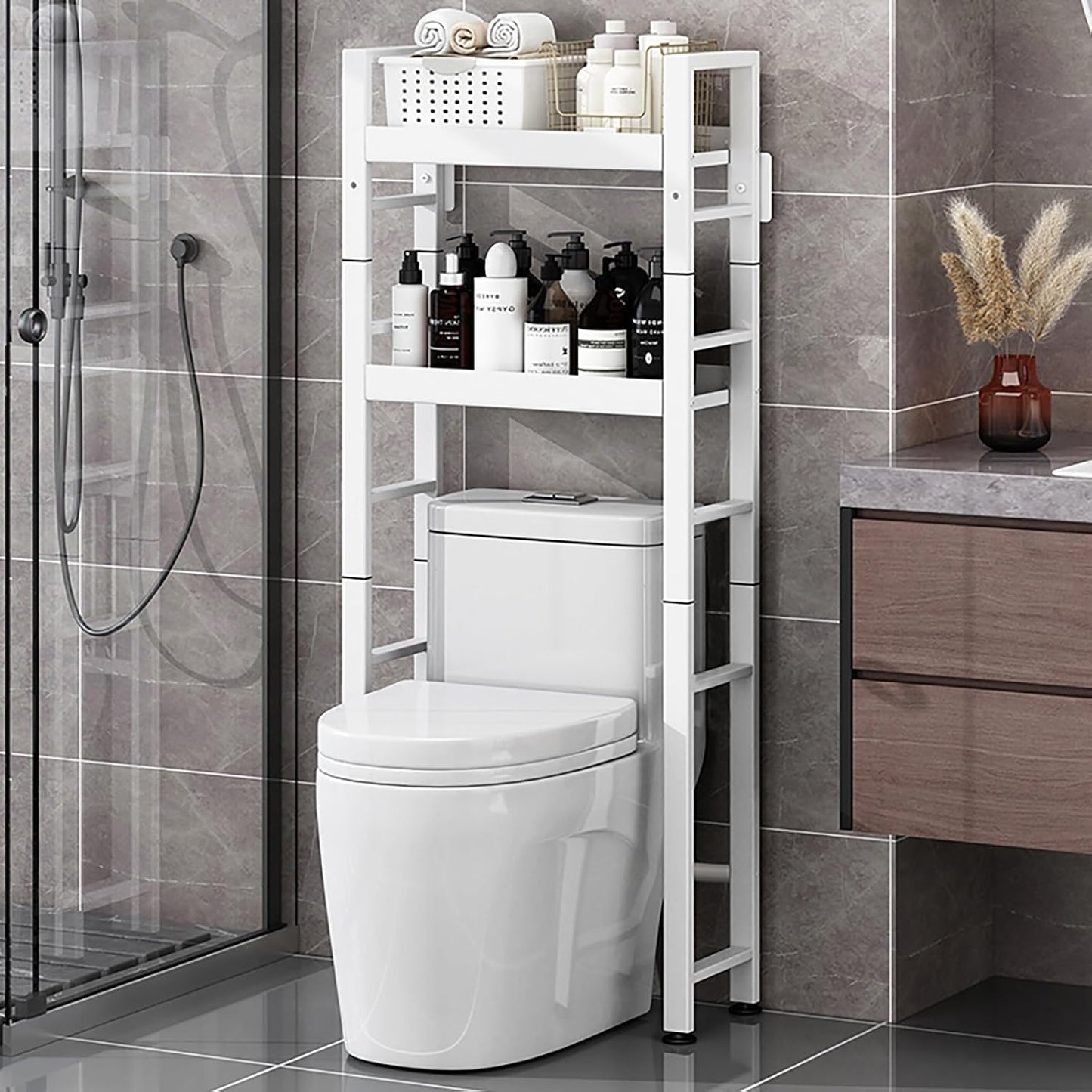 Toilet/Washing Machine Storage Rack,Over Washer And Dryer Shelves,Storage Rack Over Washing Machine Storage Unit,Laundry Room Storage And Organizer Standing Shelf,For Laundry Room Bathroom(White,59.8i