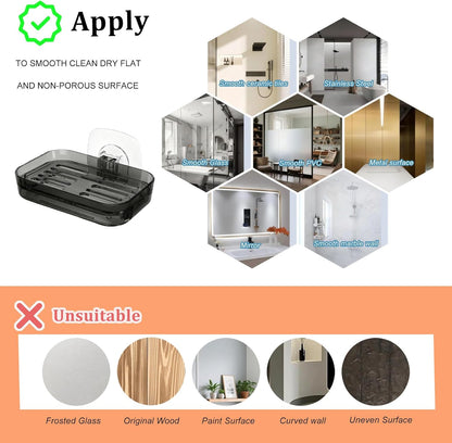 Soap Dish for Shower Clear Soap Holder Pull-Out Water Tray No Drilling Required Strong Fixation for Rv Bathroom and Kitchen Easy（1 Pack）