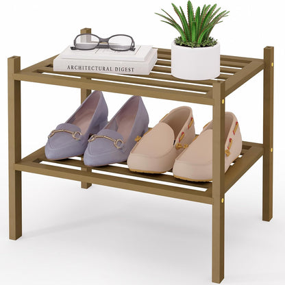 Smiry Bamboo Shoe Rack, 3 Tier Free Standing Wooden Shoe Organizer, Stackable Wood Shoe Storage Shelf for Closet, Entryway, 5 Horizontal Slats, 26.8"x11"x18.3", Natural