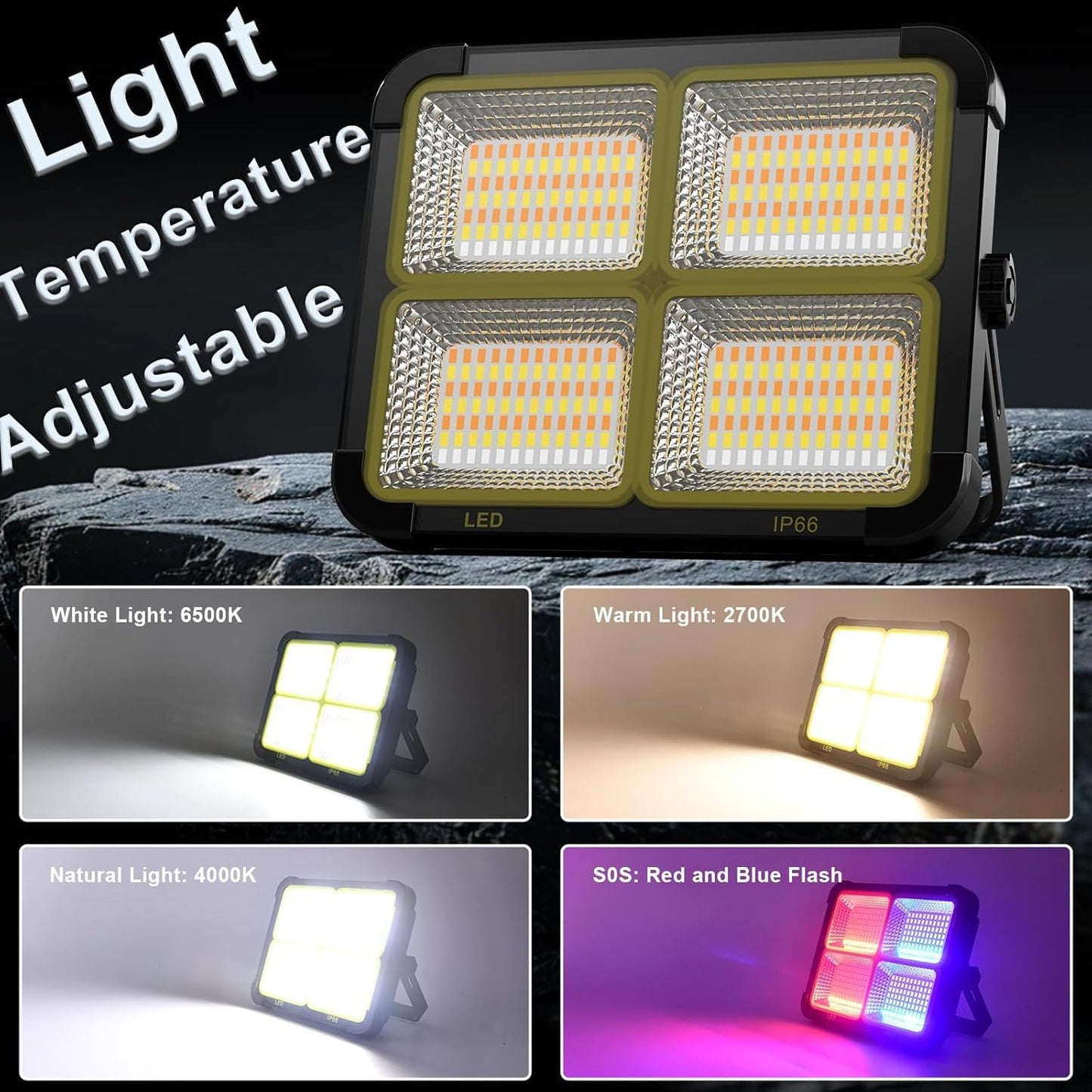 Portable LED Work Solar Light 100W 16500mAh 10000 LM with Stepless Brightness Job Site Battery Rechargeable LED Floor Light for Emergency Worklight for Hurricane