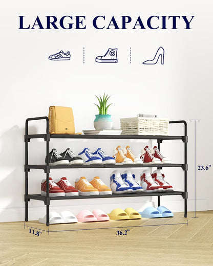Kitsure Shoe Rack for Closet, Sturdy Shoe Storage for Entryway, Space-Saving Shoe Rack Small and Shoe Shelf, 27.6" Wide, Black