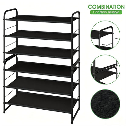 Ekisemio 3-Tier Long Metal Shoe Rack, Wide Stackable Shoe Organizer for Closet & Entryway, with Sturdy Wire Grid Storage Shelf for Bedroom, Black