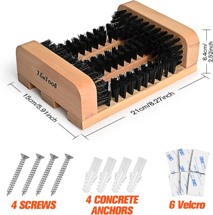 Wooden Boot Scraper Outdoor Heavy Duty Shoe Brush Cleaner for Muddy Boots, Dual Bristle Entryway Shoe Cleaner System for Home Entrance Garage Farm Snow Rain Durable Hardwood Base