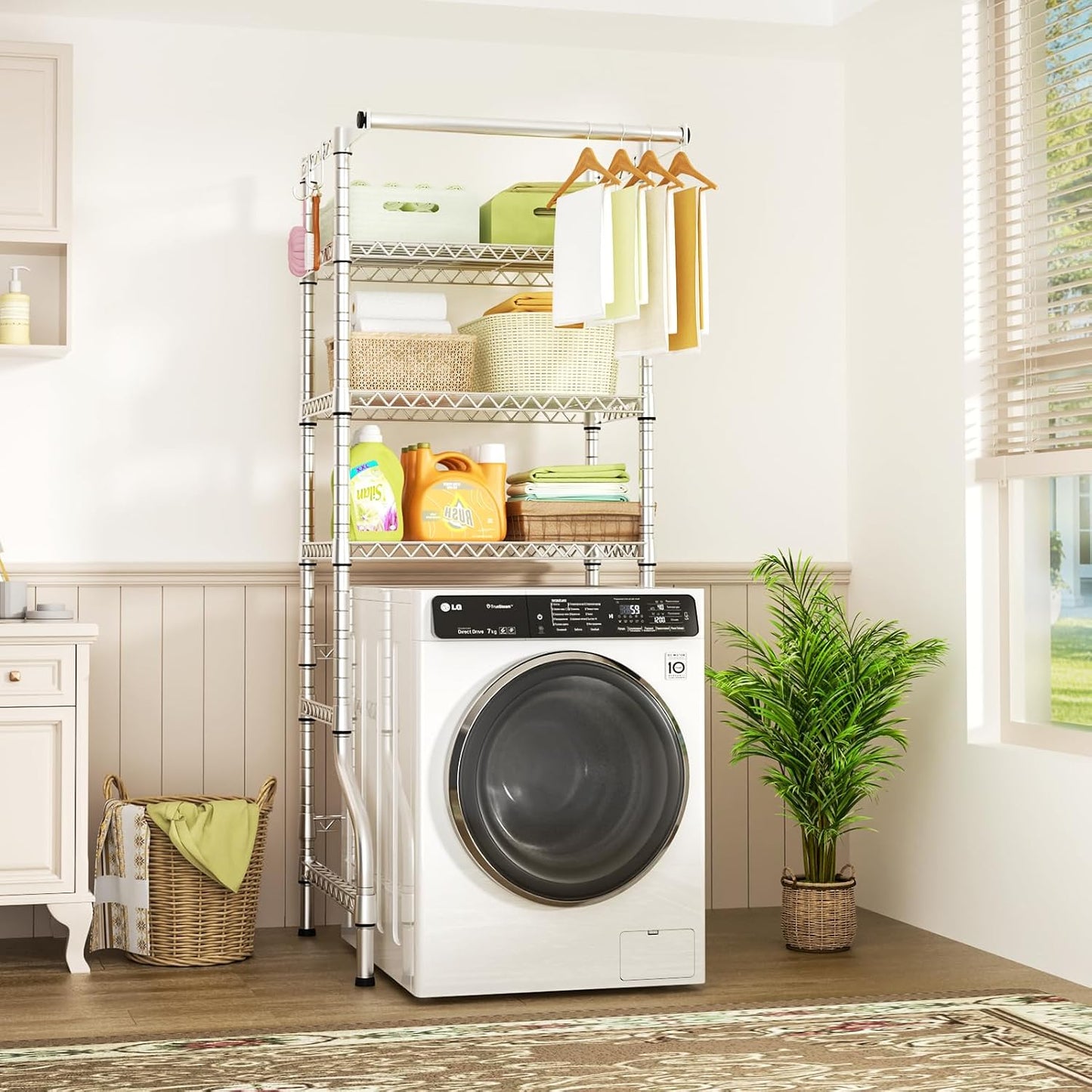 Ulif U11 Over Washer and Dryer Shelves, 3 Tiers Laundry Room Storage and Organizer Standing Shelf, Metal Freestanding Clothes Drying Rack, 33.9" W x 19.7" D x 77.6" H, Black