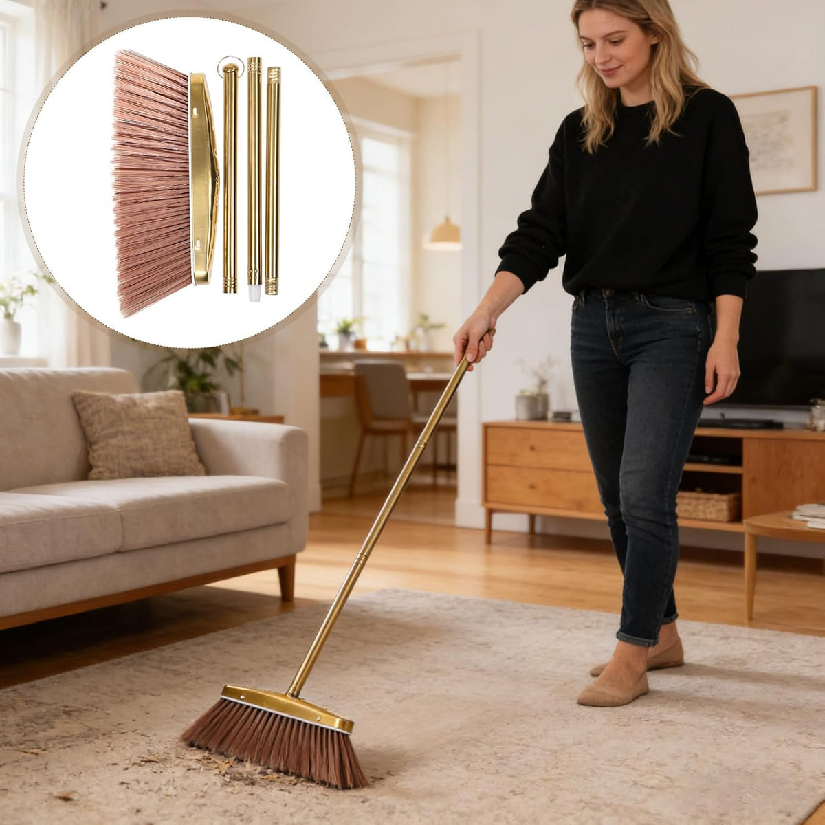 BESPORTBLE Heavy Duty Detachable Stainless Steel Broom with Thickened Handle for Indoor and Outdoor Floor Cleaning, Commercial Restaurant Sweeper for Kitchen, Patio, and Yard Use