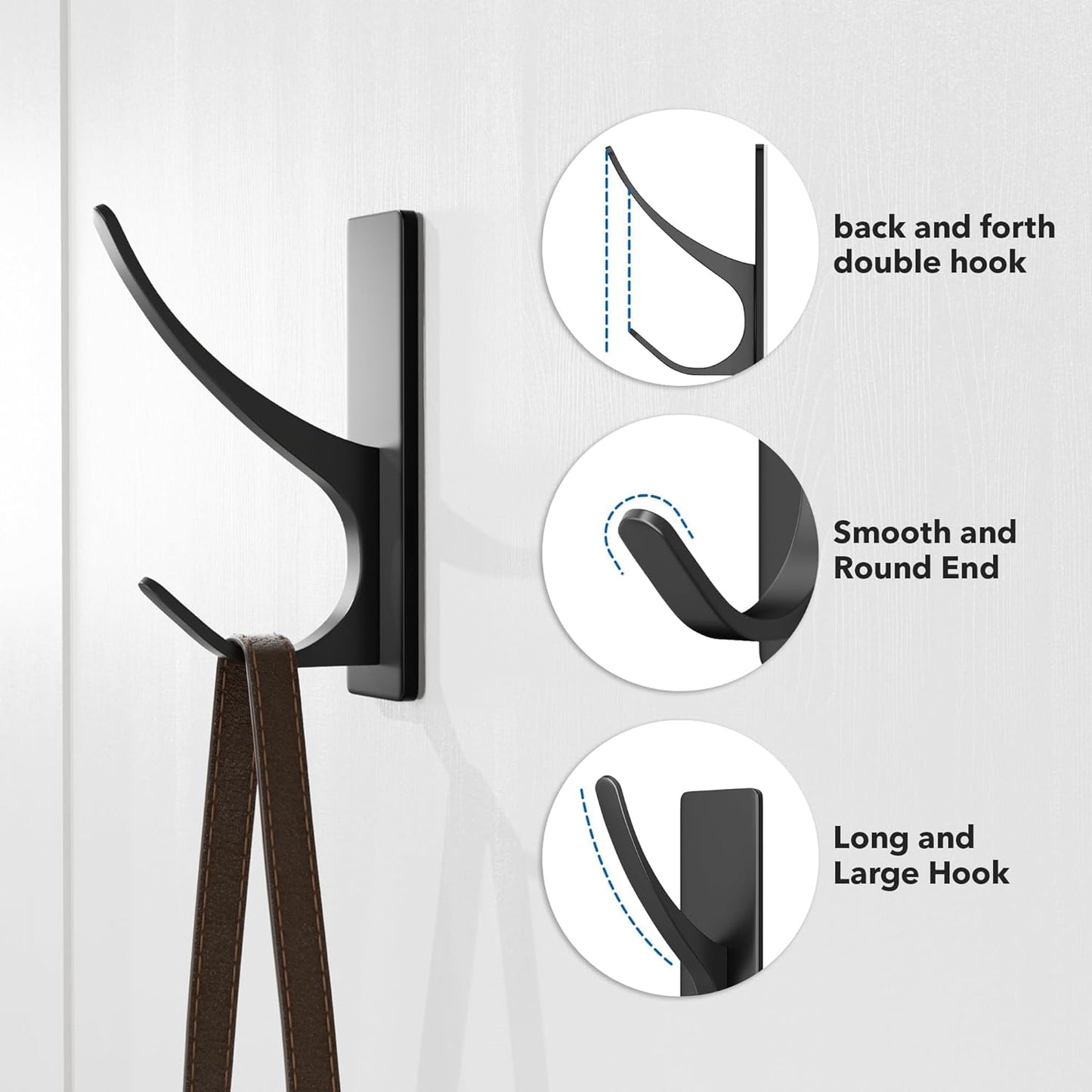 pickpiff White Self Adhesive Coat Hooks for Hanging: 13LB Extra Strong Stainless Wall Hook for Towel, Utensil, Backpack, Hat, Sturdy Metal Hanger for Bathroom, Kitchen, Door, 4-Pack