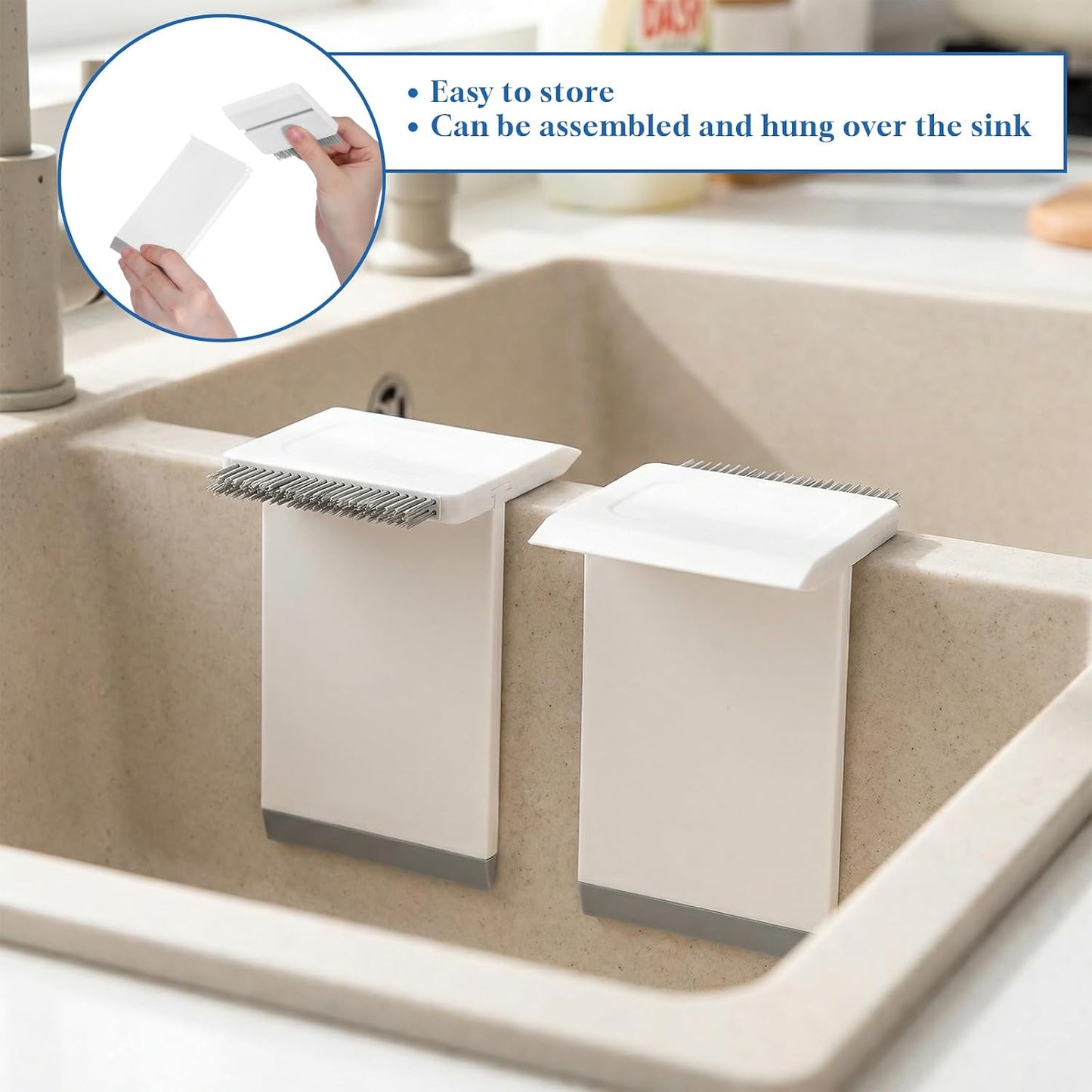 Kitchen Sink Squeegee and Countertop Brush, 3 in 1 Small Squeegee for Kitchen Sink, Countertop, Bathroom Mirror, Window Glass, Wet Dry Messes on Tiles, Stove