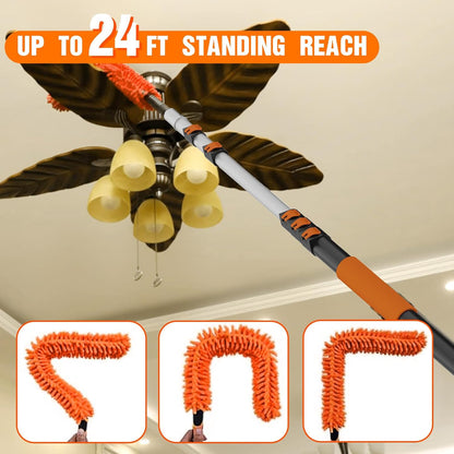LAANPOLE 26FT High Reach Duster Cleaning Kit with Extension Pole, High Ceiling Fan Cleaner Duster Tool for Fan Blades, Window Washing Kit with Microfiber Feather Duster & Window Squeegee