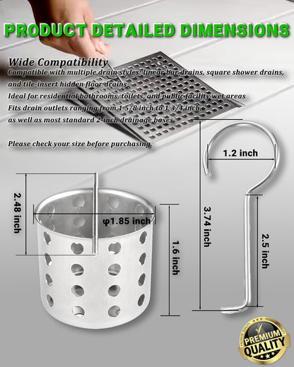 2 Pcs Shower Drain Strainer Hair Catcher, 304 Stainless Steel Drain Strainer Compatible with Oatey Designline Linear & Square Shower Drains with Drain Grate Lifting Key, Vertical Hook Style