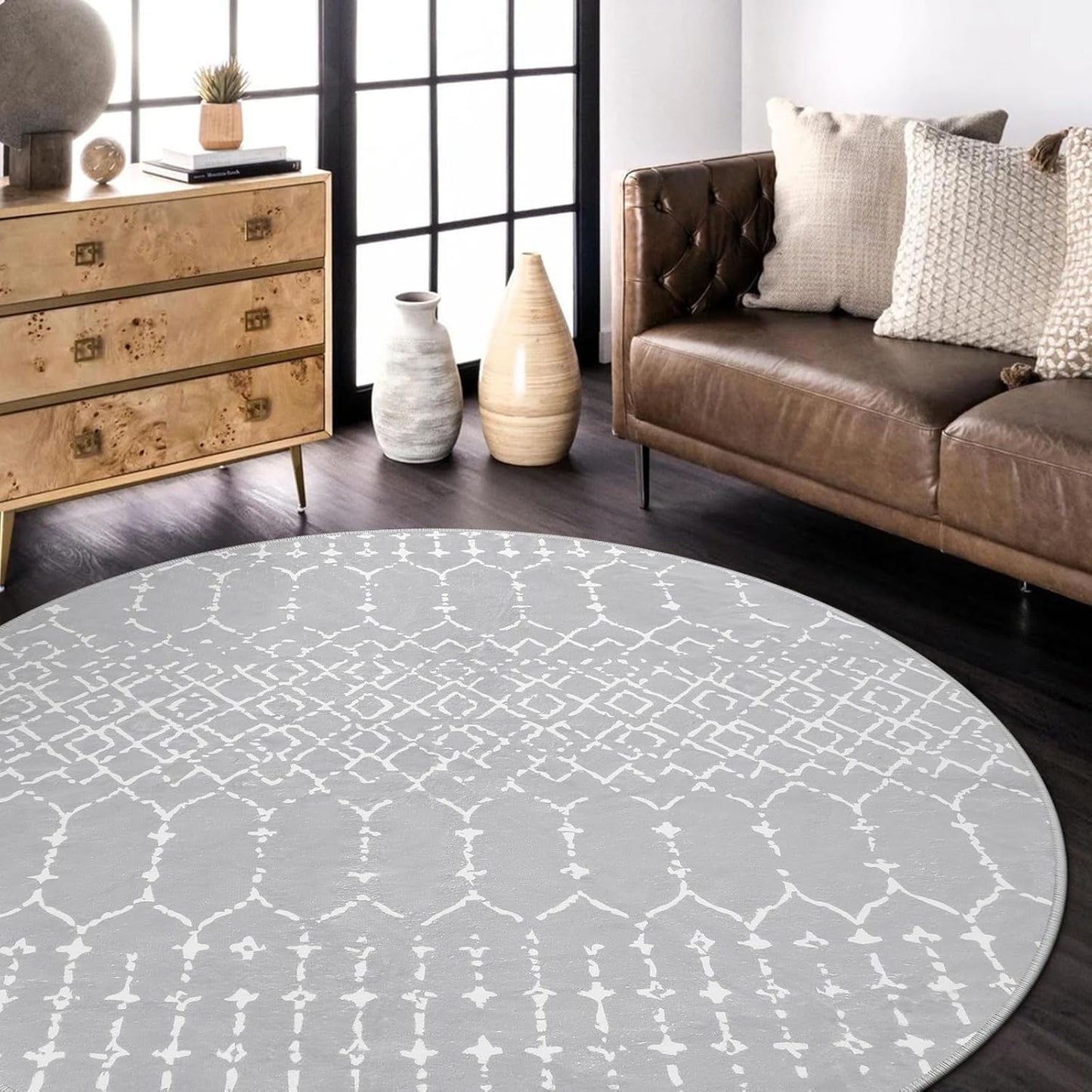 Lahome Moroccan Entry Rug 2x3, Non-Slip Washable Front Indoor Door Mat Rubber Backing Low-Profile Door Rugs, Small Geometric Print Distressed for Entryway Bathroom Kitchen, Black Hana