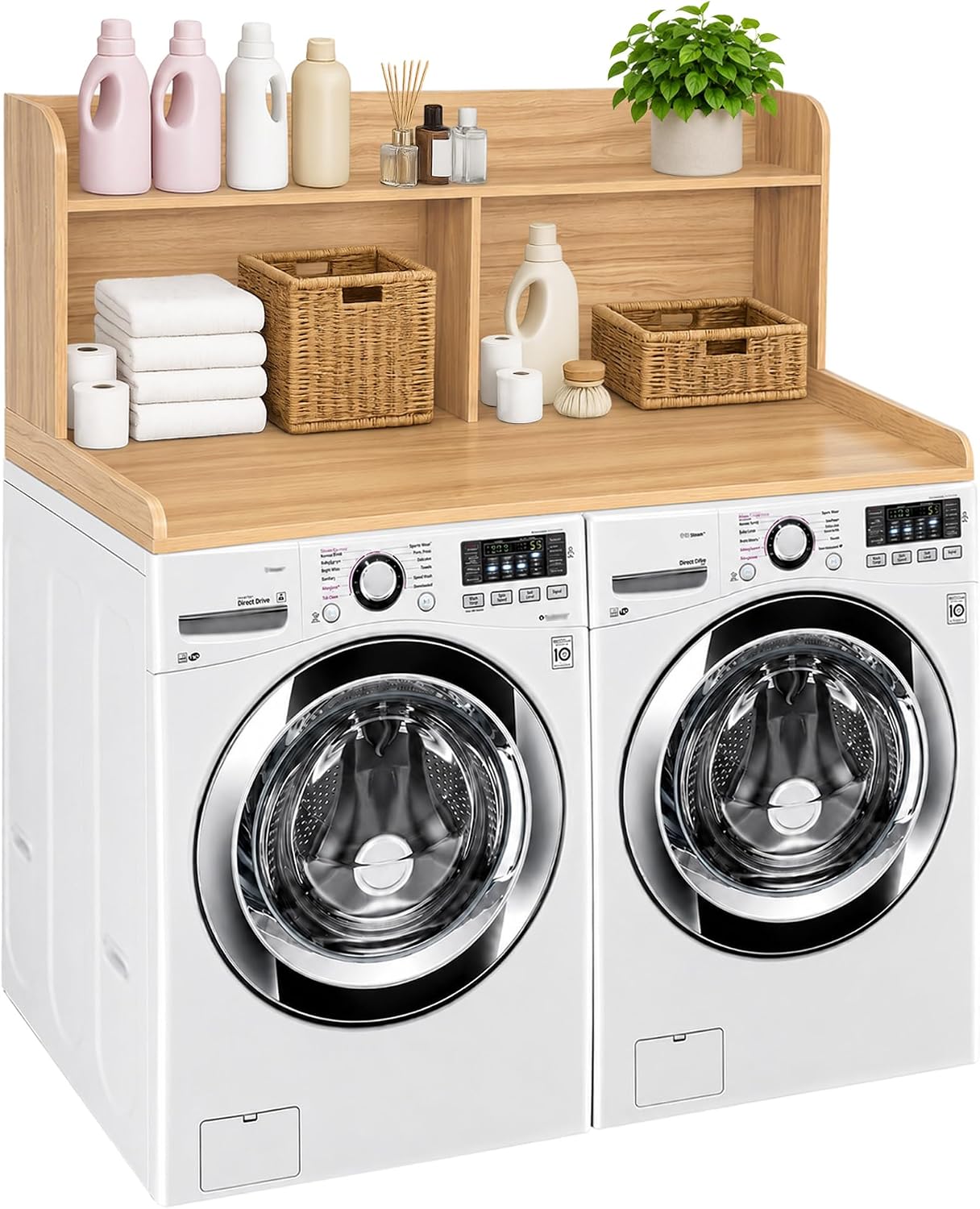 Royxen Laundry Countertop with 20" Shelf Universal Fit, Washer and Dryer Countertop with Storage Space, Laundry Room Storage (Walnut)