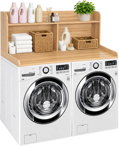 Royxen Laundry Countertop with 20" Shelf Universal Fit, Washer and Dryer Countertop with Storage Space, Laundry Room Storage (Walnut)
