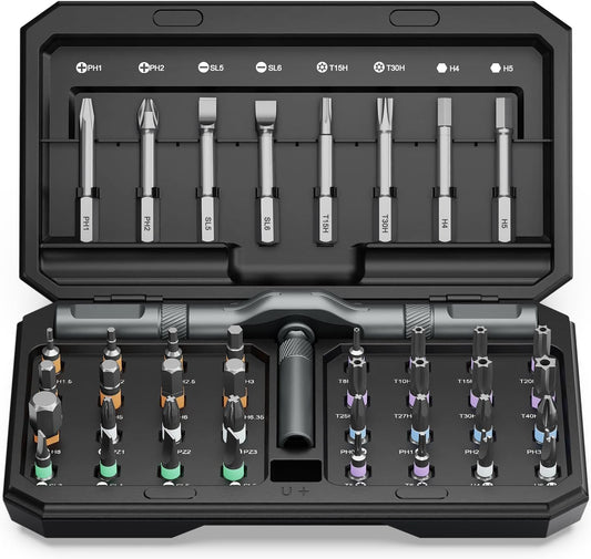 AMIR 42 in 1 Ratchet Screwdriver Set, Magnetic Screwdriver Set with 40 PCS Multi Bit, DIY Repair Tool Kit with Ratchet T Handle, Screw Driver Set Kit for Tools,Bicycle,Electronic Repair