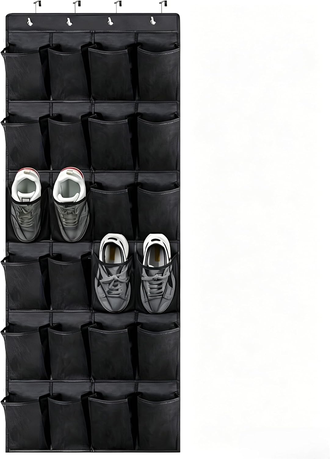 Meolsaek Over Door Shoe Organizer with 24 Breathable Mesh Pockets, Shoe Holder for Door with 4 Metal Hooks, Back of Door Shoe Organizer for Closet, Bedroom, Bathroom, Pantry (Grey - 24)