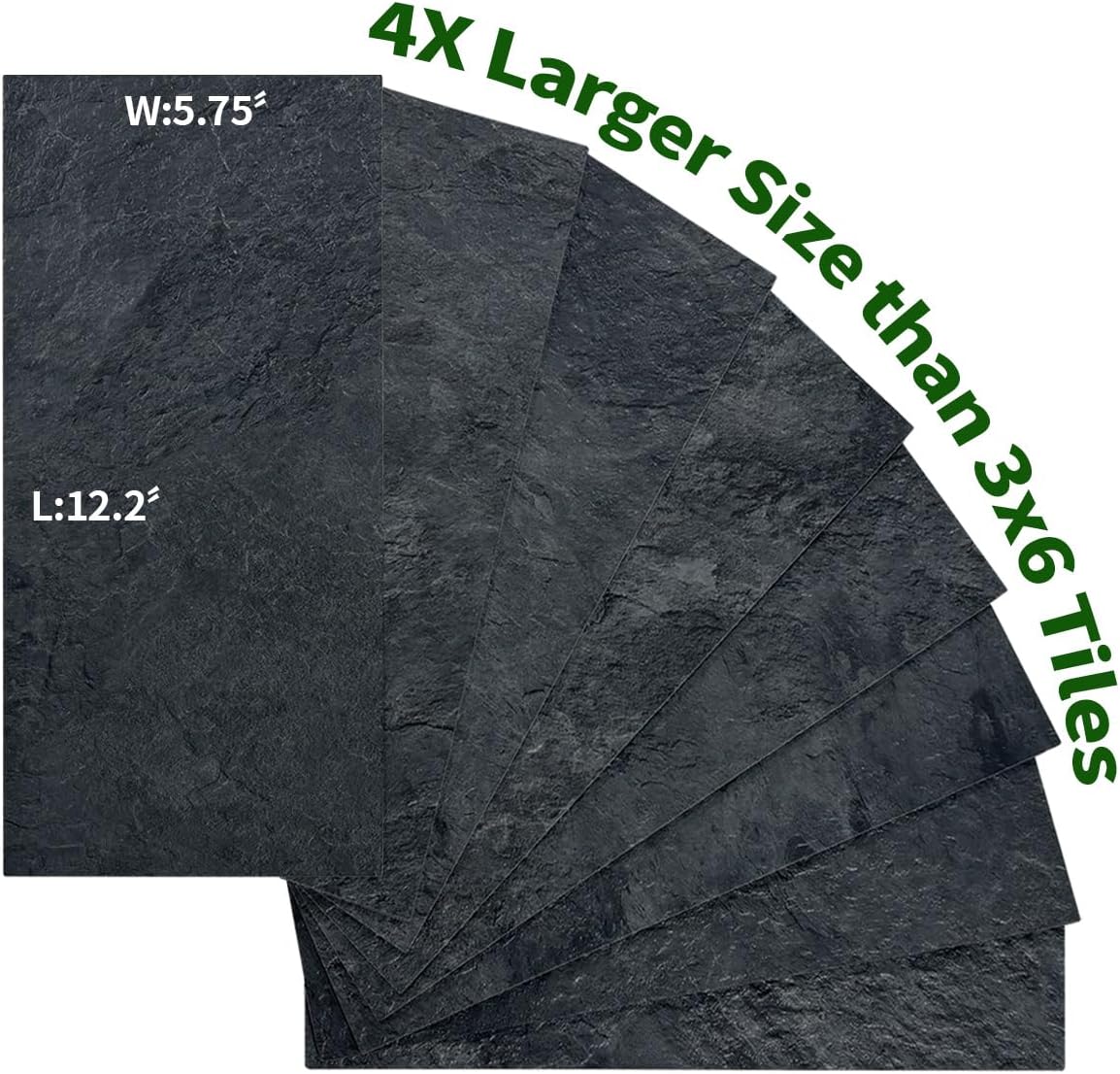 AULIGET 6" x 12" Black Slate Peel and Stick Backsplash Wall Tiles, PVC Faux Stone Stick on Tiles for Backsplash Kitchen, Bathroom, Laundry Room, Camper, Fireplace (Pack of 20)