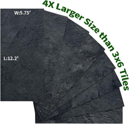 AULIGET 6" x 12" Black Slate Peel and Stick Backsplash Wall Tiles, PVC Faux Stone Stick on Tiles for Backsplash Kitchen, Bathroom, Laundry Room, Camper, Fireplace (Pack of 20)