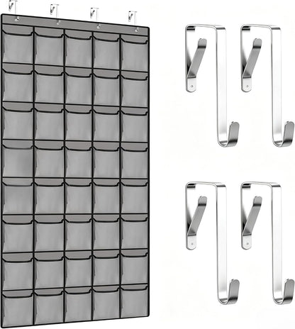 Meolsaek Over Door Shoe Organizer with 24 Breathable Mesh Pockets, Shoe Holder for Door with 4 Metal Hooks, Back of Door Shoe Organizer for Closet, Bedroom, Bathroom, Pantry (Grey - 24)