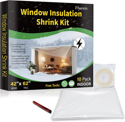 Window Insulation Kit for Winter,Plastic Shrink Film & Strong Tape, Indoor Thermal Seal to Block Drafts, Cold Air for Windows and Patio Doors,5-Pack(42"W x 62"T)