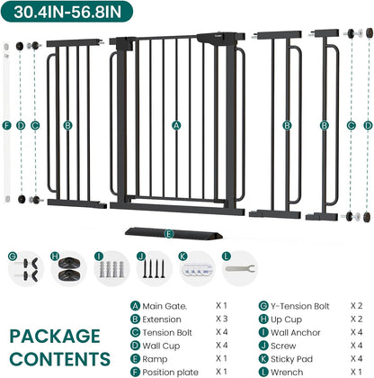 Cumbor 30-46" Baby Gate for Stairs, Mom's Choice Awards Winner-Auto Close Dog Gate for The House, Gifts for Mom, Easy Install Pressure Mounted Pet Gates for Doorways, Black