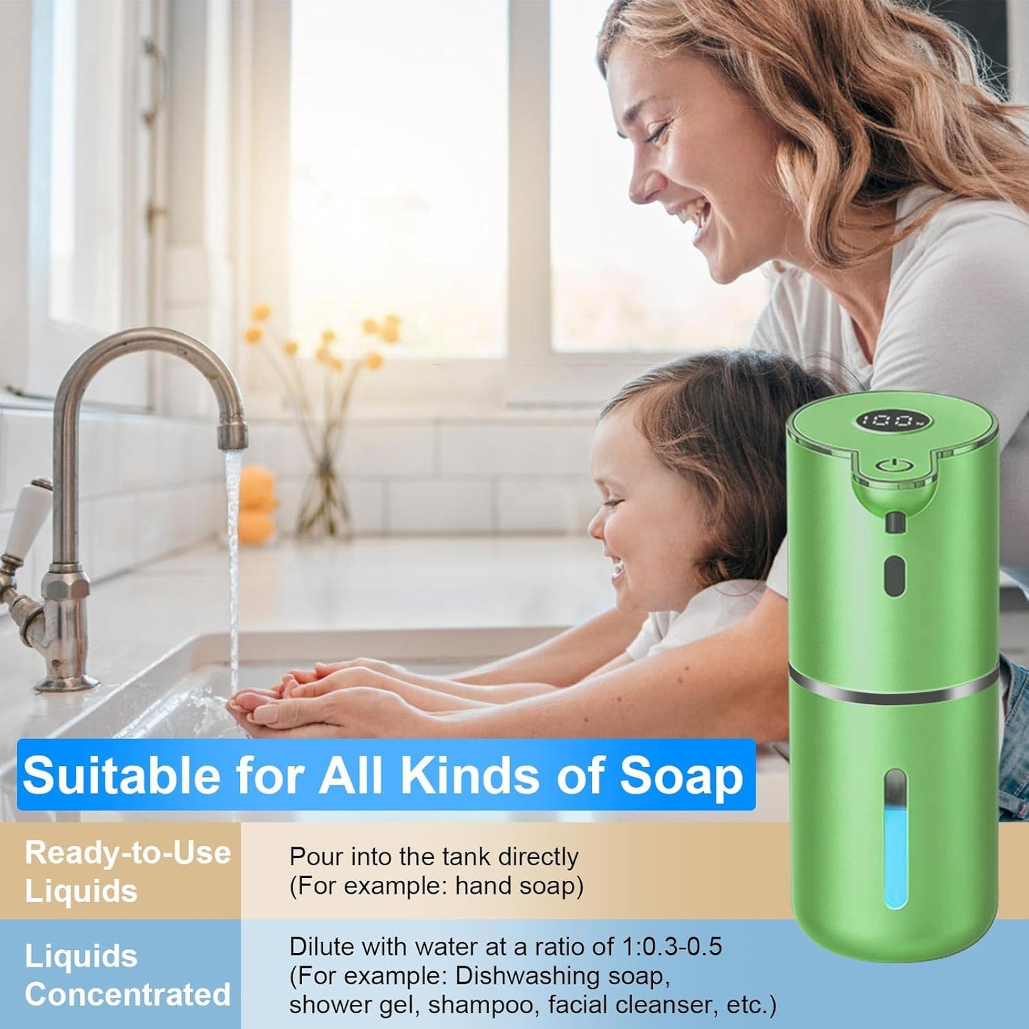 OHIFAST Automatic Foaming Soap Dispenser Touchless, USB Rechargeable Smart Hand Soap Dispenser, 6-Level Adjustable, 12.8oz/380mL Wall Mounted for Bathroom Kitchen Dish Soap-White