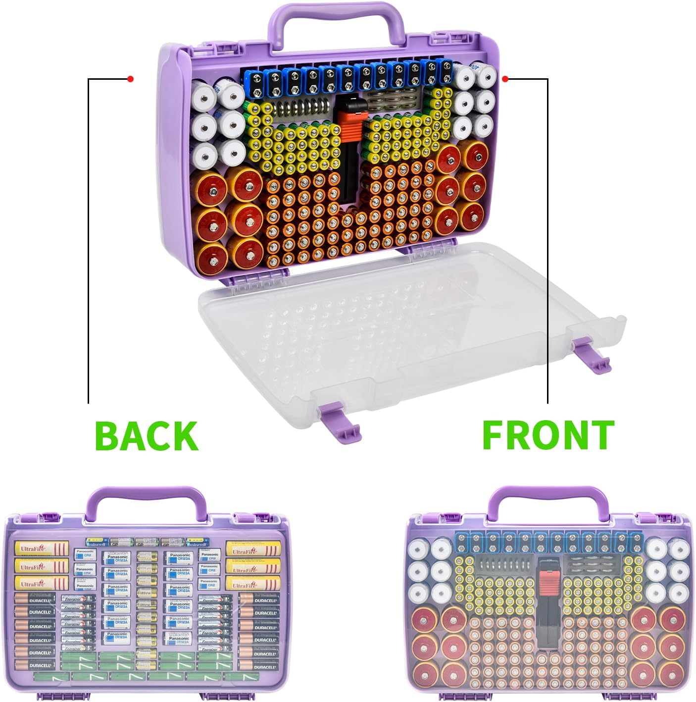 Battery Organizer Storage Case with Tester for 269 Batteries, Double Sides | Plastic, For AA AAA 4A C D Cell 9V 3V LR44 CR2 CR123 CR1632 18650 Button, Wall/Drawer, For Families/DIY/Home/Garage, Grey