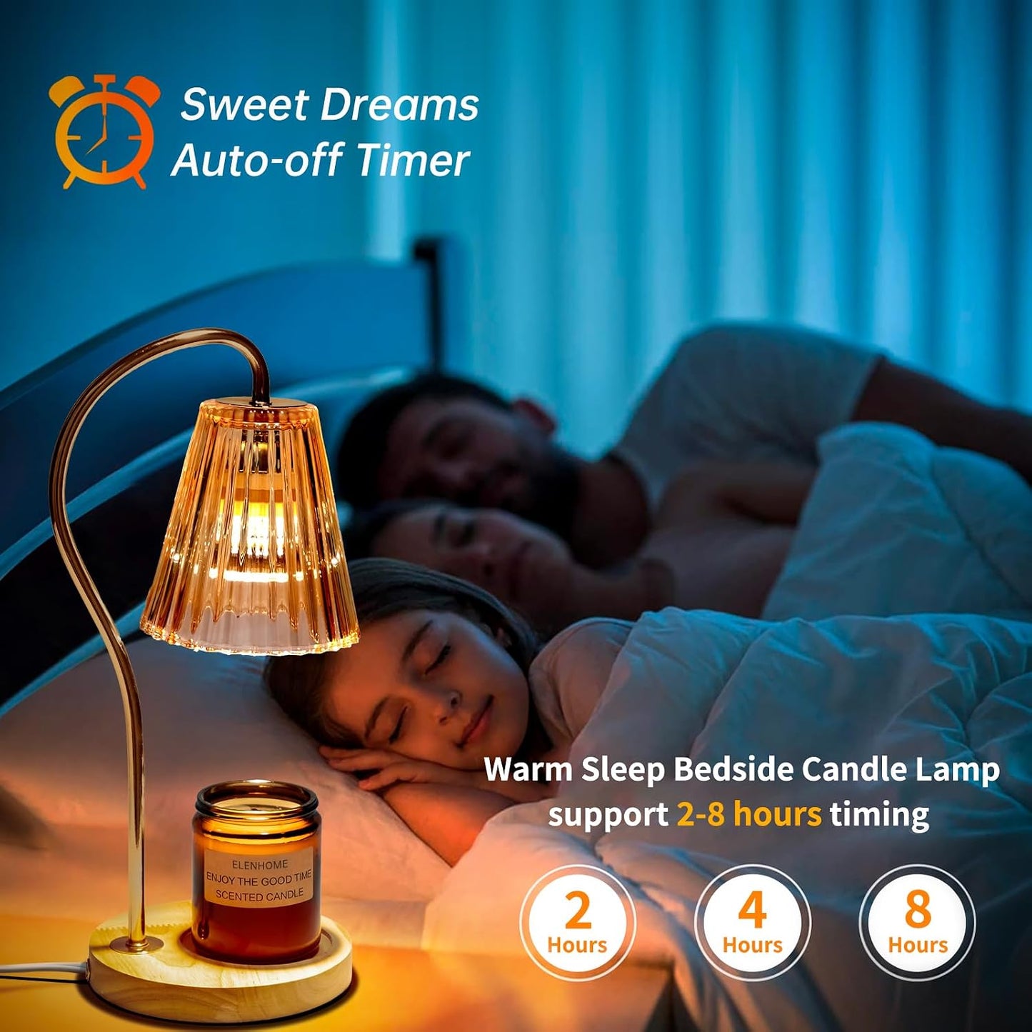 Elenhome Candle Warmer Lamp with Adjustable Height, Stepless Dimming Function-Home Decor Lamp, Metal Candle Lamp for Jar Candles, No Flame Scented Candle Warmer with 2 Bulbs (Black)