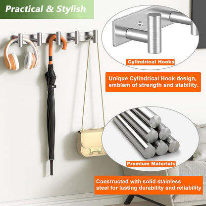 Wall Mounted Coat Rack-3 Hooks, Heavy Duty Stainless Steel Wall Hooks for Towel Coat Bag, Hat Rack Coat Hanger Coat Hooks Towel Racks for Bathroom Entryway Kitchen Office (Silver, 1 Pack)