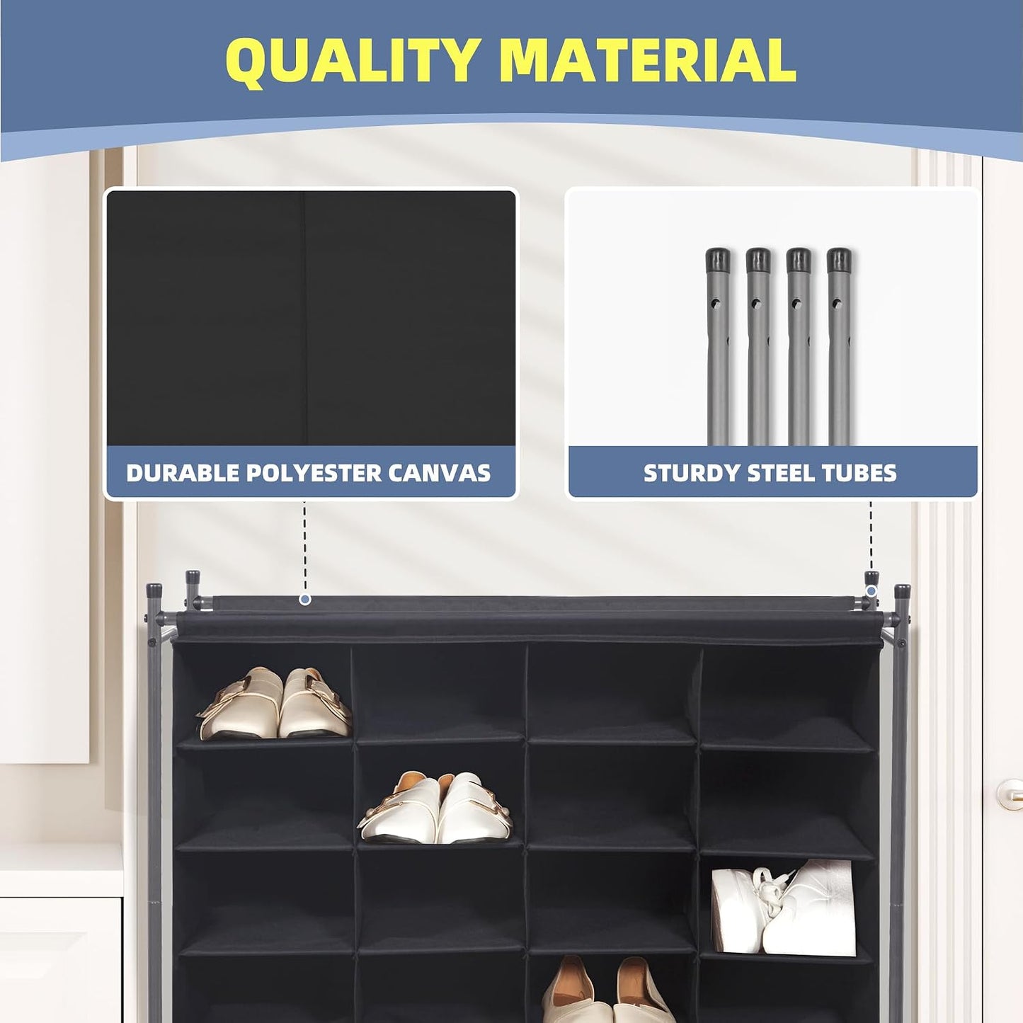 STORAGE MANIAC Stackable Shoe Cubby Organizer, Free Standing Shoe Cube Rack for Entryway, Bedroom, Apartment, Closet, 20-Cube Gray