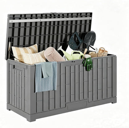 LAUSAINT HOME 320 Gallon Resin Deck Box, Package Delivery Box with Lockable Lid, Waterproof Outdoor Storage Box For Garden Tools, Patio Cushions(320 Gallon,Black)