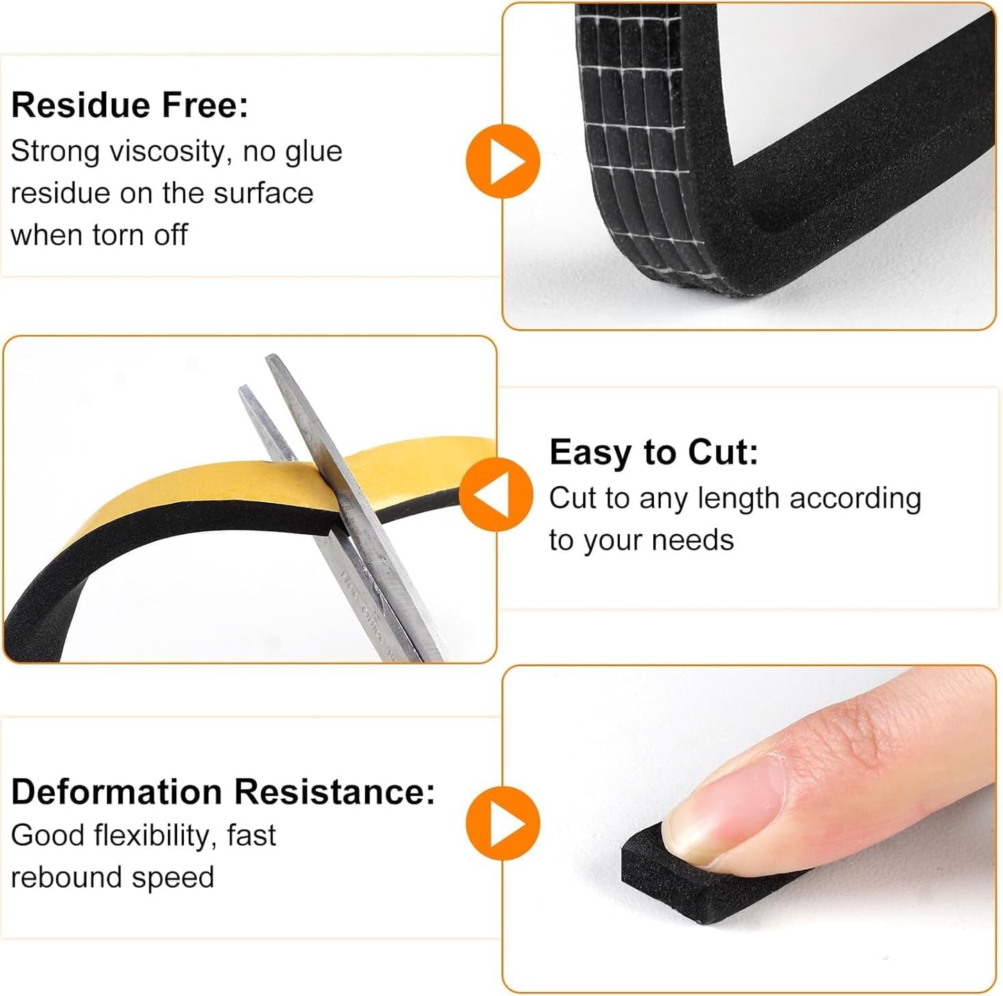 Ninsula 33Ft Door Weather Stripping, (1/2in x 1/4in), Strong Adhesive, Sound Proof, Door Insulation, Weatherproof Foam Tape for Doors, Weatherstripping for Doors Frames, Windows