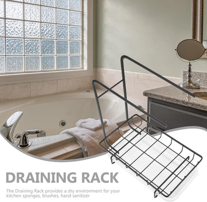 Wall-Mounted and Desktop Kitchen Sponge Draining Rack Black Dishcloth Holder Sink Shelf Home Essentials Storage Organizer for Kitchen Cleaning