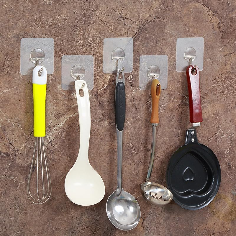 12-Pack Adhesive Hooks - Adhesive Hooks for Hanging Heavy Duty Wall Hooks Self Adhesive Towel Coat Hooks Waterproof Transparent Hook for Bathroom Shower Kitchen Keys Door Outdoor Home Improvement