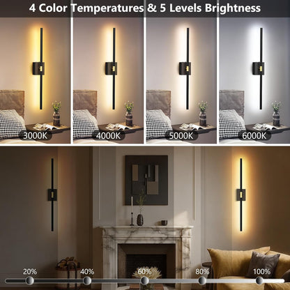 Eneru Battery Operated Wall Sconce Lights - 10000mAh Rechargeable Wireless Wall Sconces Set of Two with Touch and Remote, 360° Rotate, 4 Colors LED Wall Lamp for Living Room Bedroom Hallway (Gold)