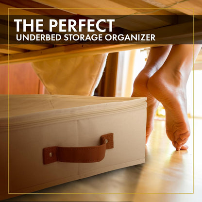 HOMELUX THEORY 2pc Low Profile Under Bed Storage Containers, Thin Under Couch Storage Organizer with Bins & Lids, Underbed Storage Box Ideal for Seasonal Clothes, Blankets, Fabric & Shoes (Ivory)