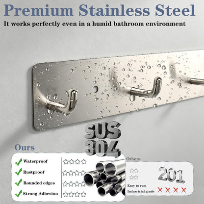 Coat Rack Wall Mounted, Heavy Duty Wall Hooks for Hanging Keys Purse Towel Coat, Premium Stainless Steel Entry Coat Hooks Rack, Large Adhesive Key Holder Towel Racks for Bathroom RV (Black)