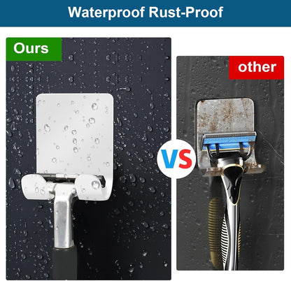 Diesisa Razor Holder for Shower + Adhesive Wall Hooks, Premium 304 Stainless Steel Shower Razor Holder with Heavy Duty Waterproof Sticky Hooks for Hanging Towels, Coat, hat (2+2 Pack)