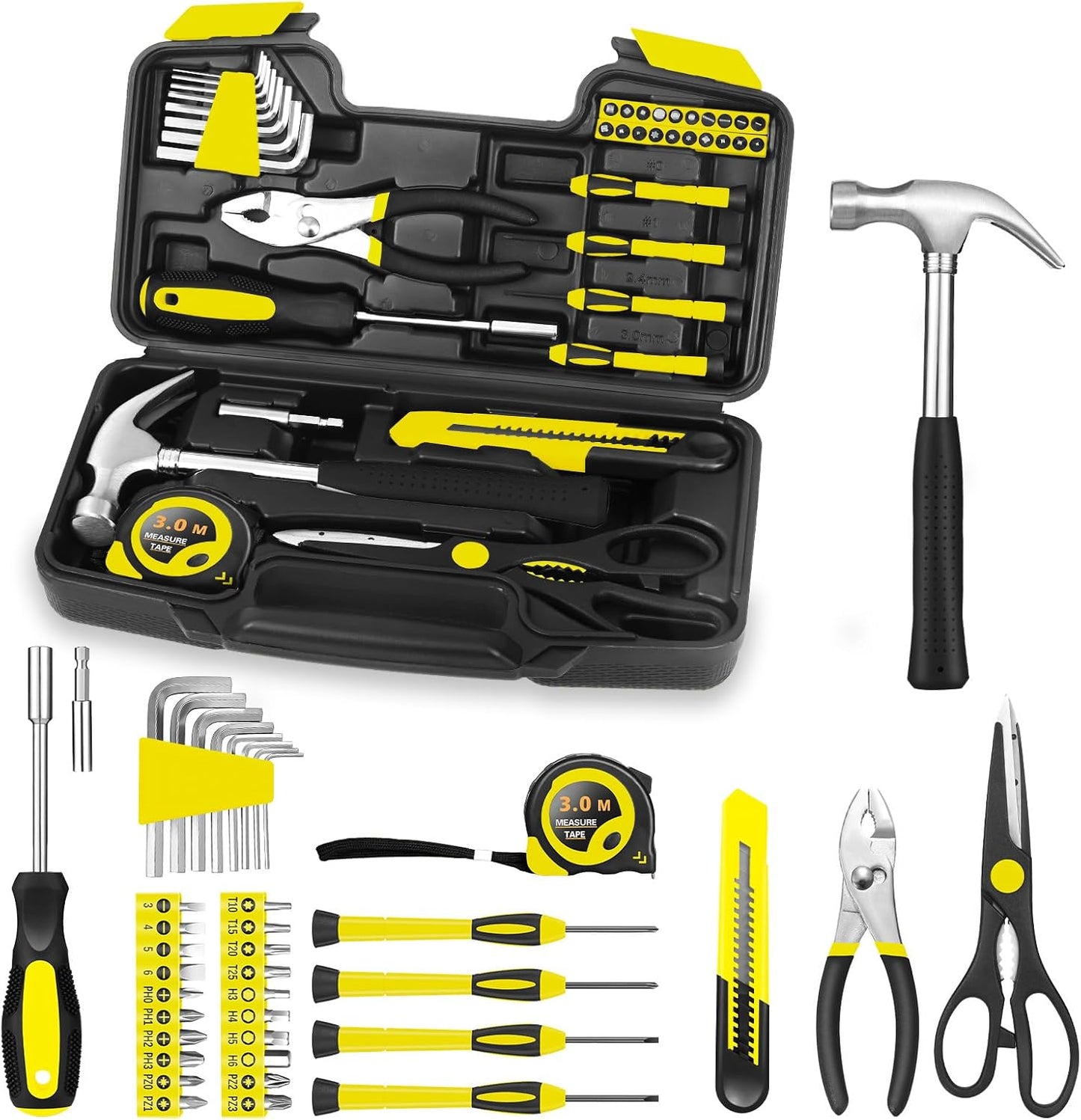 HANGYING 39-Piece Basic Household Tool Set with Toolbox Storage Case, Blue | Basic Home Tool Kit, Small Hand Tool Kit, General Home Repair, for Home Garage, Office, College Dormitory, Daily DIY Use