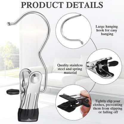 Yinder 150 Pcs Boot Hangers Clips Laundry Hooks Hanging Stainless Steel Clothes Pins Portable Clip Hangers for Closet Travel Socks Pants Handbags Hats Towels (Beige)