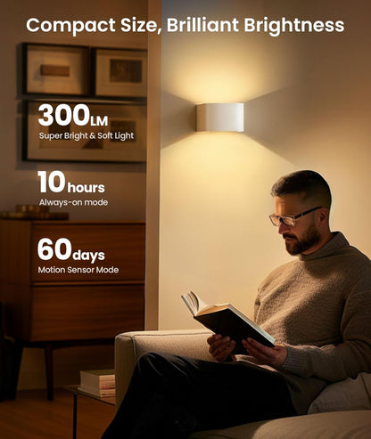 FULEN Motion Sensor Wall Light with Remote Control 3 Colors Wireless Wall Lamp LED Indoor Up and Down Wall Sconce 5000mAh Rechargeable Battery Powered Wall Lamps Brightness Adjustable, 2 Pack