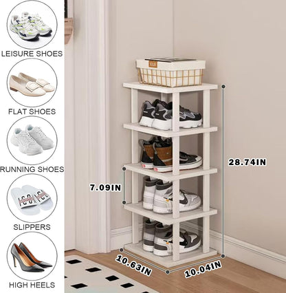 SAN HE 7-Tier Modern Bamboo Shoe Rack - Vertical, Slim, Space-Saving Shoe Organizer for Small Spaces, Closet, Entryway, Corner, Garage, Bedroom