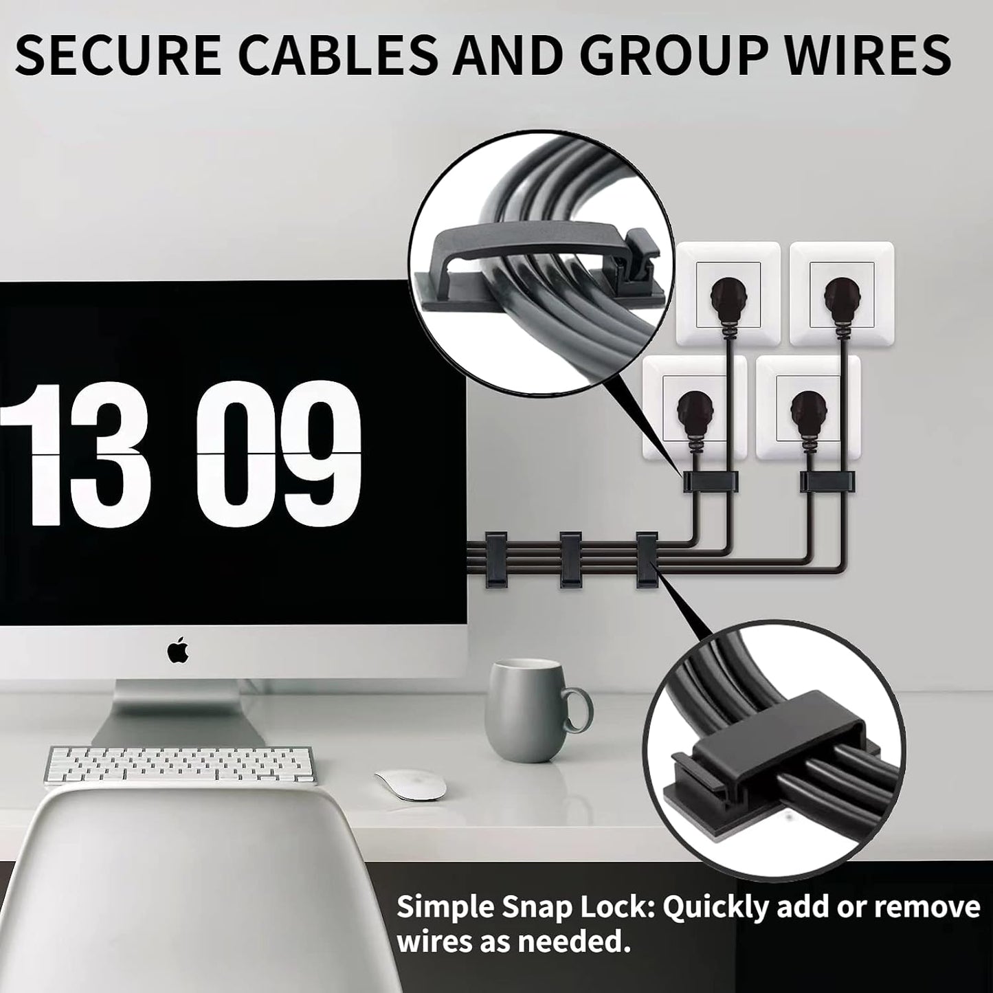 Cable Clips 50PCS, Self Adhesive Cable Management Clips, Cord Organizer Wire Clips Cord Holder for Appliances PC Wall Ethernet Cable Under Desk Nightstand Home Office Car
