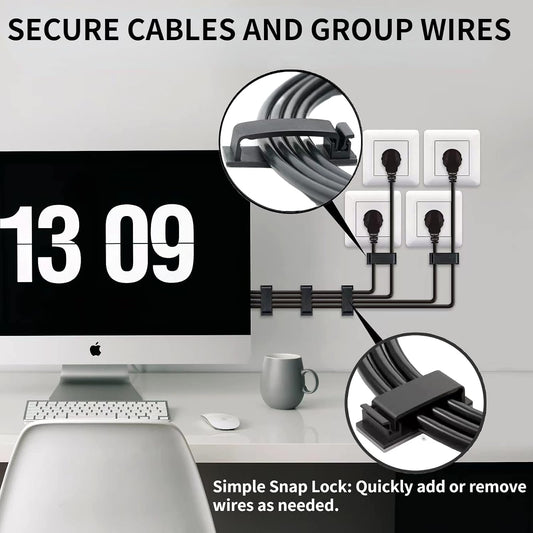 Cable Clips 50PCS, Self Adhesive Cable Management Clips, Cord Organizer Wire Clips Cord Holder for Appliances PC Wall Ethernet Cable Under Desk Nightstand Home Office Car