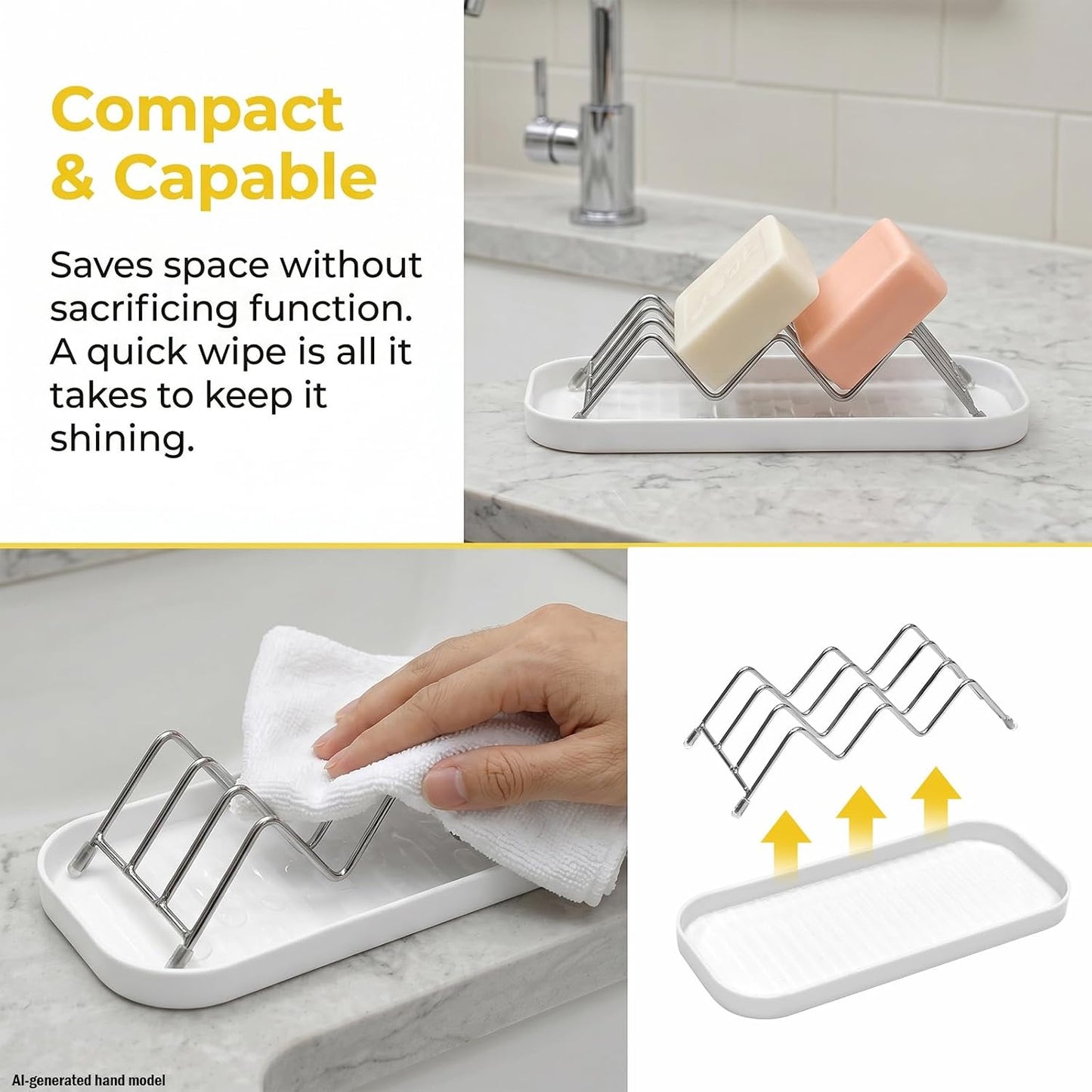 Soap Holder for Shower, Soap Dish for Shower, Holds 2 Bars, Self Draining Stainless Steel Rack with Drip Tray for Bathroom Counter and Kitchen Sink