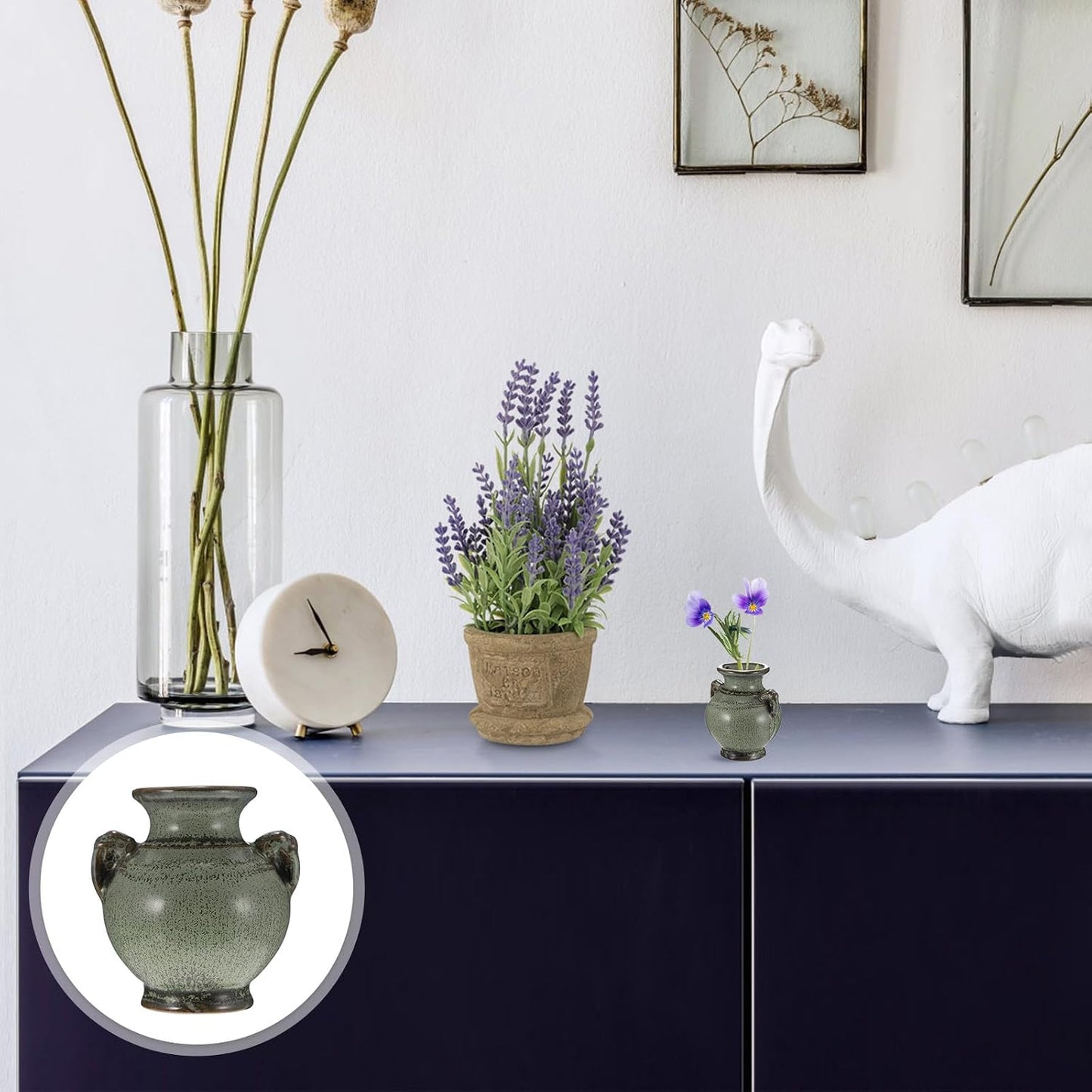 BESPORTBLE 2pcs Mini Ceramic Decorative Vase Set, Rustic Tabletop Flower Container for Home Décor, Small Household Flower and Plant Holder for Desktop and Shelf Display