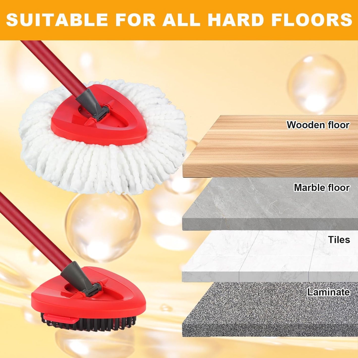 7-Pack Mop Heads Replacements Compatible with O Cedar EasyWring 1 Tank, Includes 4 Microfiber Spin Mops Replace Head, 2 Scrub Brushes, and 1 Base, Reusable and Machine Washable for Cleaning Floors