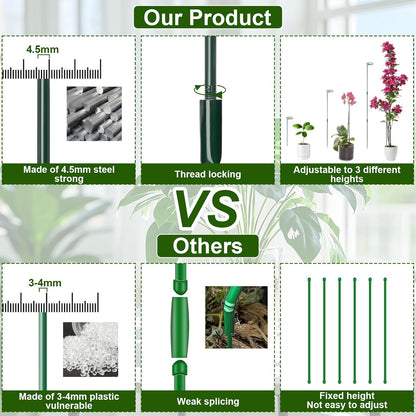 Mwellewm 6 Sets Plant Stakes 12/25/36 Inch Adjustable Plant Support Stakes Tall for Indoor Outdoor Plant Holder Stick Steel Garden Stem Pole Amaryllis Stakes with 30 Clip for Tomato Orchid Lily Flower