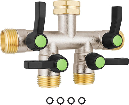 EJW Hose Splitter 2 Way, Garden Hose Splitters, 2 Way Faucet Splitter, Water Spigot Splitter, RV Brass Hose Splitter, Two way Hose Bib Splitter, Double Hose Connector, Hose Valve 3/4 Inch GHT Thread.